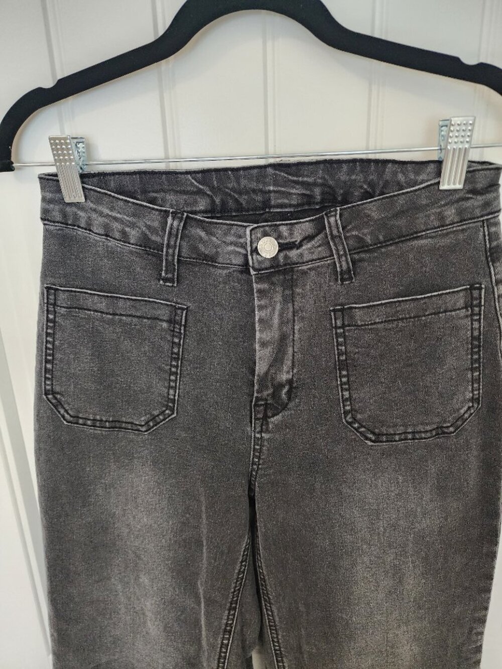 Women’s Gray Wide Leg Jeans – High Waisted Stretch Straight Leg Denim - Picture 3 of 10
